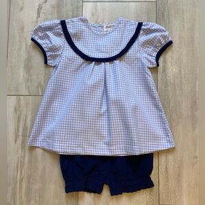 NWT Ishtex Blue Check Plaid Shirt with Matching Navy Corduroy Bubble Shorts, 24M